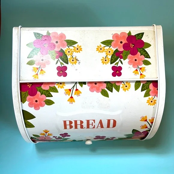 Vintage Metal Floral Bread Box with Roll Door fruit Motif - Picture 1 of 16
